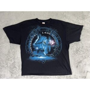 Spirit Wolf‎ Graphic Shirt Mens 2XL Black Blue Mystic Moon Animal Tee T-Shirt